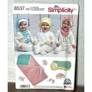 Simplicity 8537 Sewing Pattern Blanket Hat Bandana Burpcloth Bow Bib Mittens